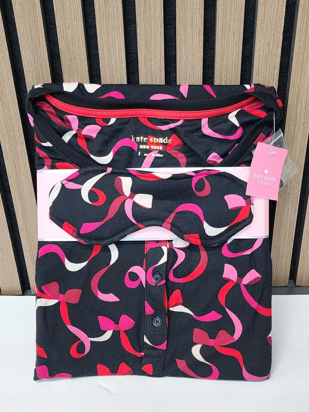 KATE SPADE Henley Soft Jogger Pajama Set with Eye Mask Size L NEW